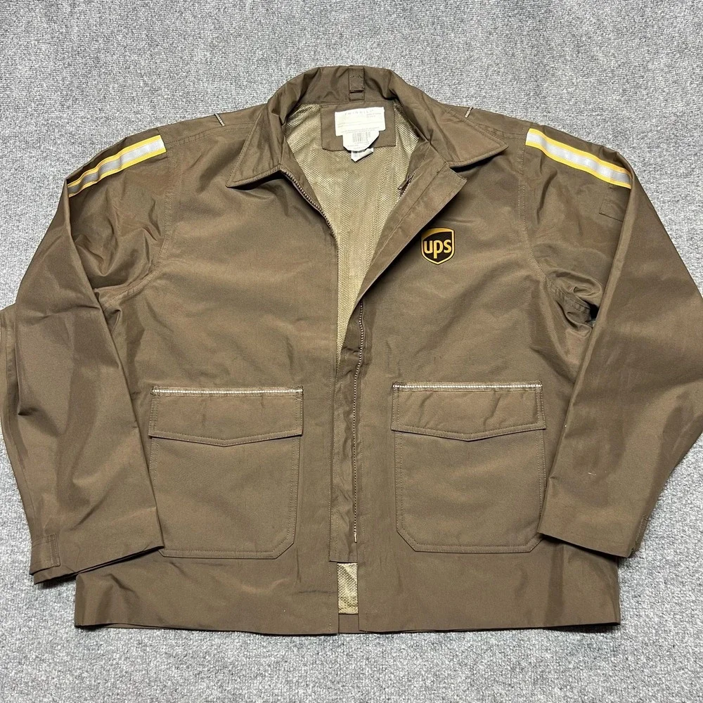 Twinhill UPS Jacket Mens Large Brown Reflective Full Zip Y2K